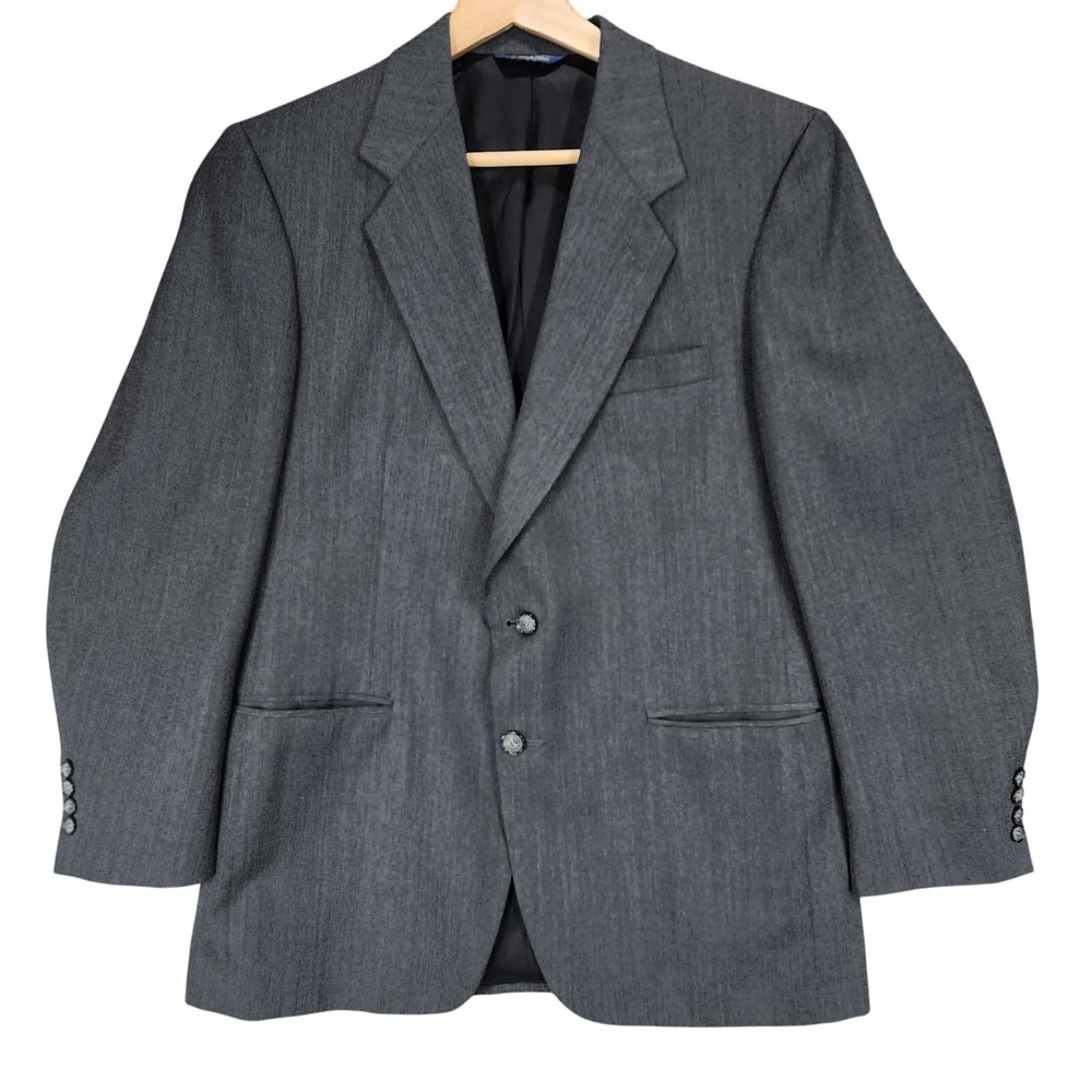 Vtg Kuppenheimer Blazer 40R Men Gray Tiny Herringbone Single Breasted USA Preppy
